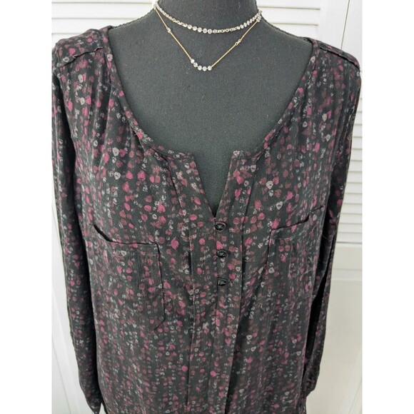 Eddie Bauer Top Women XL Red Black Dotted Long Sleeve Blouse Cottagecore Light - Picture 5 of 13